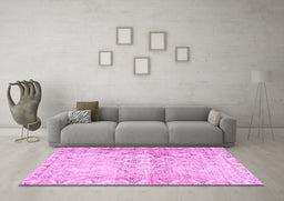 Machine Washable Persian Pink Traditional Rug in a Living Room, wshtr4027pnk
