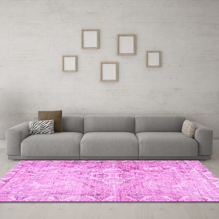 Machine Washable Persian Pink Traditional Rug in a Living Room, wshtr4027pnk