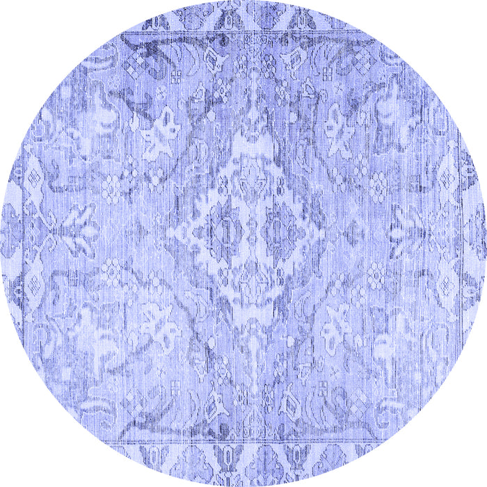 Round Machine Washable Persian Blue Traditional Rug, wshtr4027blu