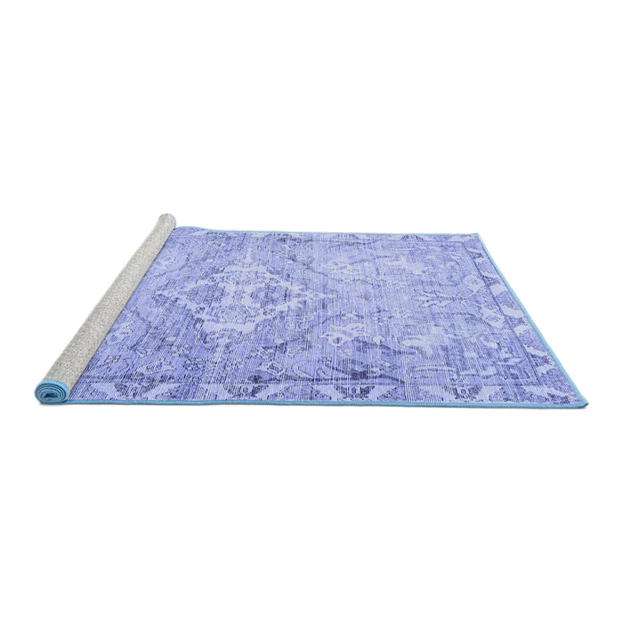 Sideview of Machine Washable Persian Blue Traditional Rug, wshtr4027blu