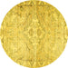 Round Persian Yellow Traditional Rug, tr4027yw