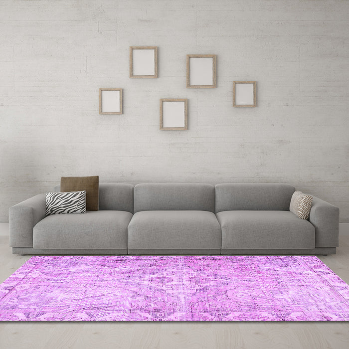 Machine Washable Persian Purple Traditional Area Rugs in a Living Room, wshtr4027pur