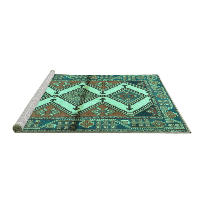 Sideview of Machine Washable Persian Turquoise Traditional Area Rugs, wshtr4028turq