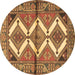 Round Persian Brown Traditional Rug, tr4028brn