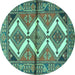 Round Machine Washable Persian Turquoise Traditional Area Rugs, wshtr4028turq