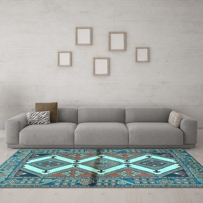Machine Washable Persian Light Blue Traditional Rug in a Living Room, wshtr4028lblu
