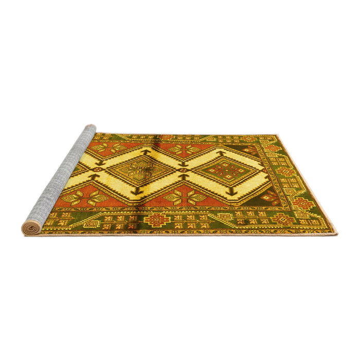 Sideview of Machine Washable Persian Yellow Traditional Rug, wshtr4028yw