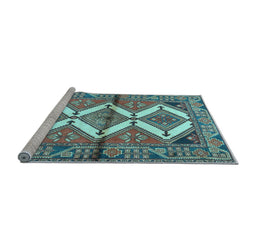 Sideview of Machine Washable Persian Light Blue Traditional Rug, wshtr4028lblu