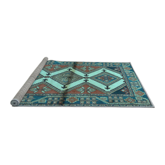 Sideview of Machine Washable Persian Light Blue Traditional Rug, wshtr4028lblu