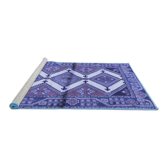 Sideview of Machine Washable Persian Blue Traditional Rug, wshtr4028blu