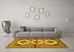 Machine Washable Persian Yellow Traditional Rug in a Living Room, wshtr4028yw
