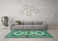 Machine Washable Persian Turquoise Traditional Rug, wshtr4028turq