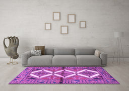 Machine Washable Persian Purple Traditional Area Rugs in a Living Room, wshtr4028pur