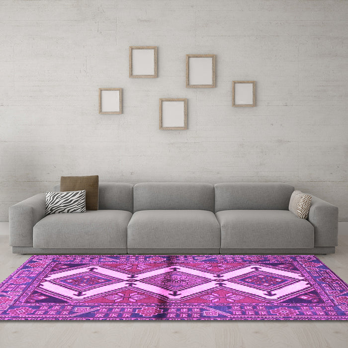 Machine Washable Persian Purple Traditional Area Rugs in a Living Room, wshtr4028pur