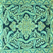 Square Machine Washable Persian Turquoise Traditional Area Rugs, wshtr4029turq