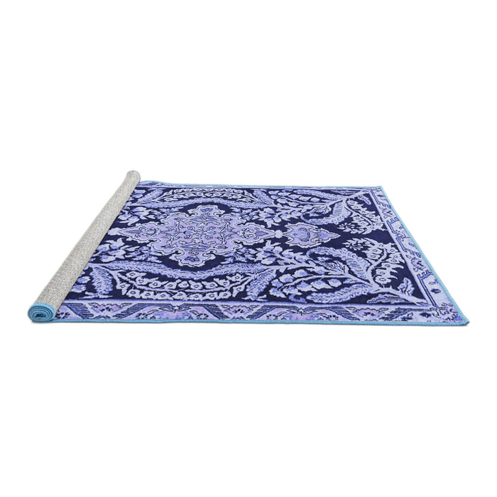 Sideview of Machine Washable Persian Blue Traditional Rug, wshtr4029blu