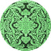 Round Persian Emerald Green Traditional Rug, tr4029emgrn