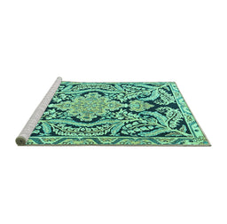 Sideview of Machine Washable Persian Turquoise Traditional Area Rugs, wshtr4029turq