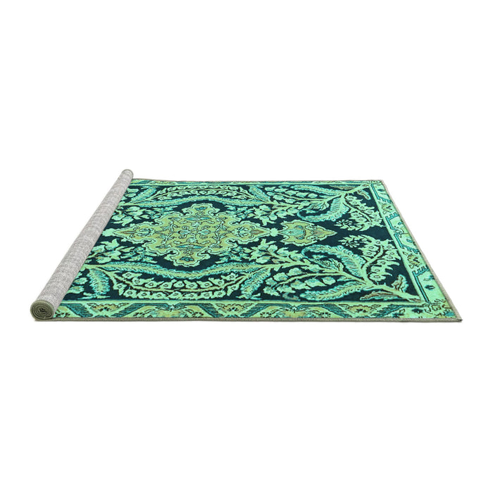 Sideview of Machine Washable Persian Turquoise Traditional Area Rugs, wshtr4029turq