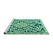 Sideview of Machine Washable Persian Turquoise Traditional Area Rugs, wshtr4029turq