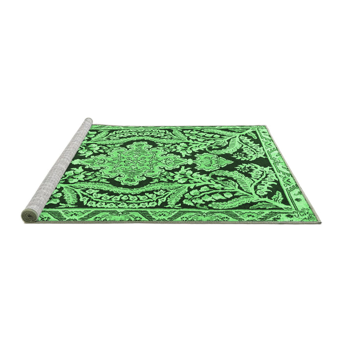 Sideview of Machine Washable Persian Emerald Green Traditional Area Rugs, wshtr4029emgrn