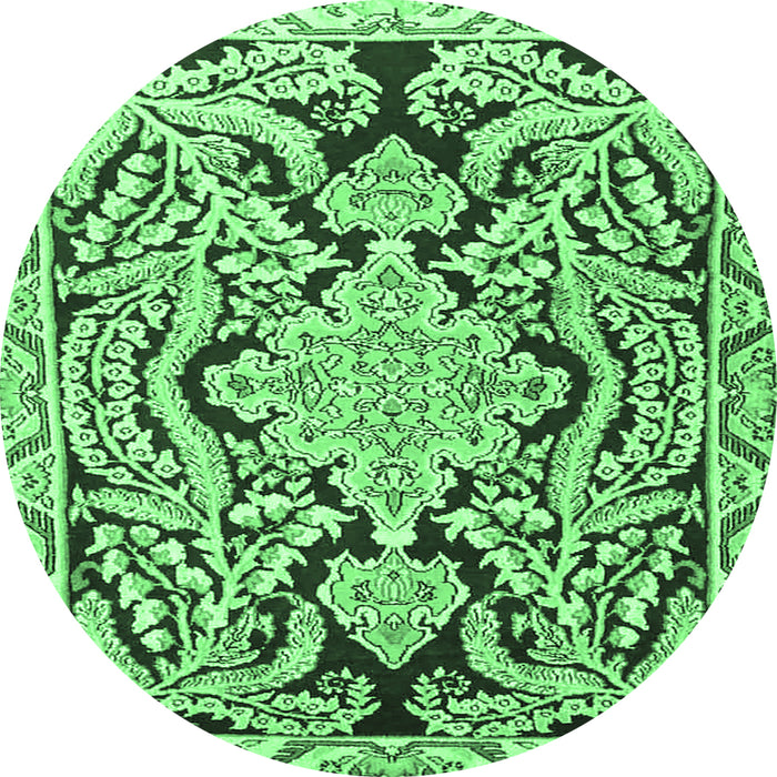 Round Machine Washable Persian Emerald Green Traditional Area Rugs, wshtr4029emgrn