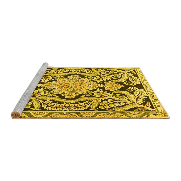 Sideview of Machine Washable Persian Yellow Traditional Rug, wshtr4029yw
