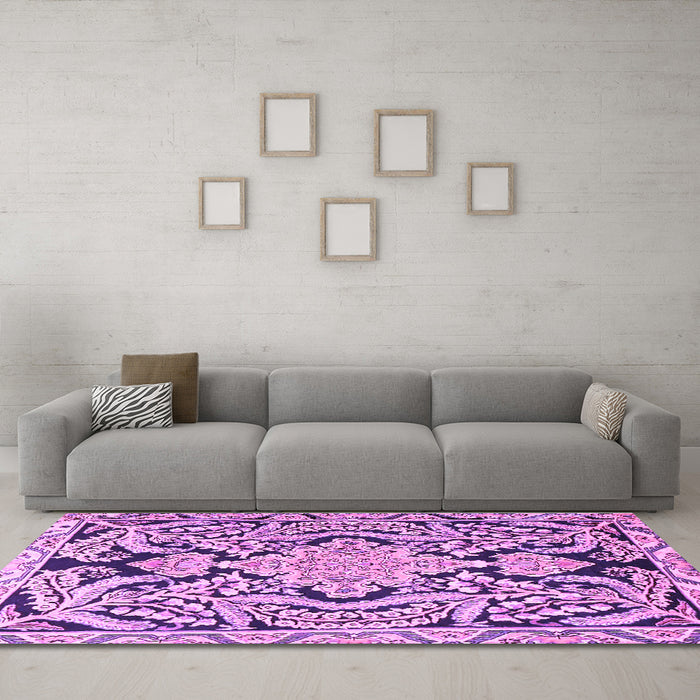 Machine Washable Persian Purple Traditional Area Rugs in a Living Room, wshtr4029pur