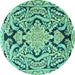 Round Machine Washable Persian Turquoise Traditional Area Rugs, wshtr4029turq