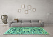 Machine Washable Persian Turquoise Traditional Area Rugs in a Living Room,, wshtr4029turq