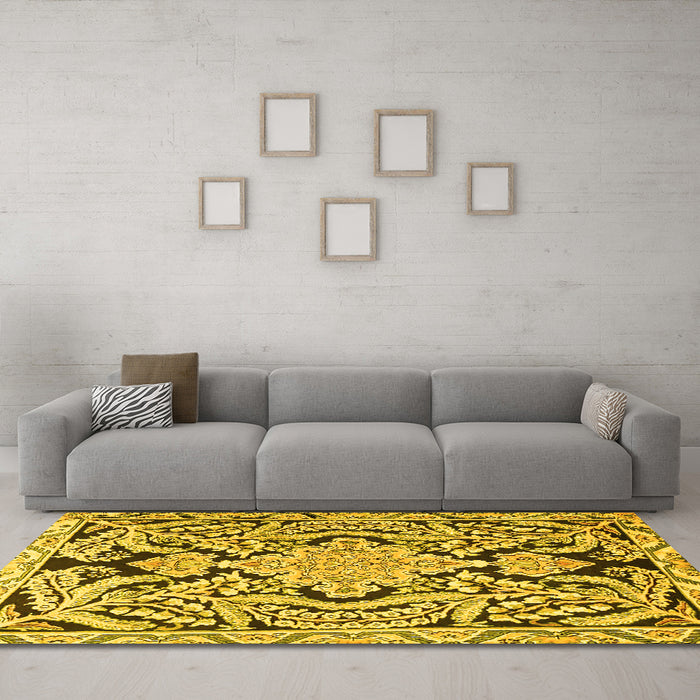 Machine Washable Persian Yellow Traditional Rug in a Living Room, wshtr4029yw