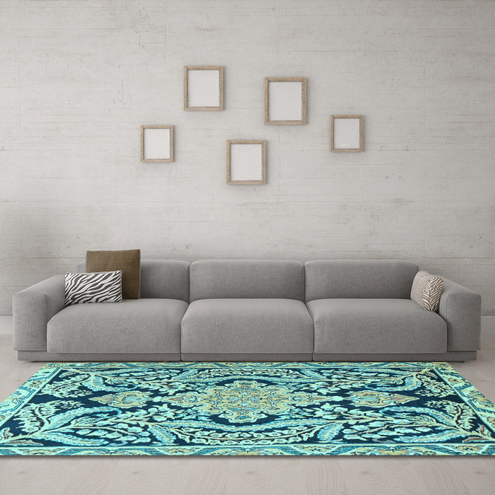Machine Washable Persian Light Blue Traditional Rug in a Living Room, wshtr4029lblu