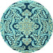 Round Machine Washable Persian Light Blue Traditional Rug, wshtr4029lblu