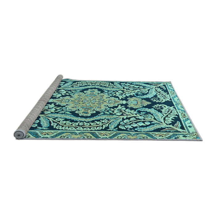 Sideview of Machine Washable Persian Light Blue Traditional Rug, wshtr4029lblu