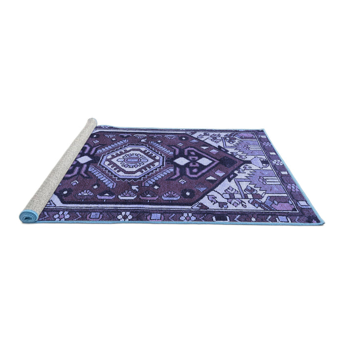 Sideview of Machine Washable Persian Blue Traditional Rug, wshtr402blu
