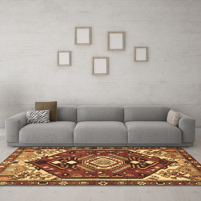 Machine Washable Persian Brown Traditional Rug in a Living Room,, wshtr402brn