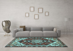 Machine Washable Persian Light Blue Traditional Rug in a Living Room, wshtr402lblu