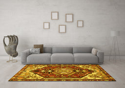Machine Washable Persian Yellow Traditional Rug in a Living Room, wshtr402yw