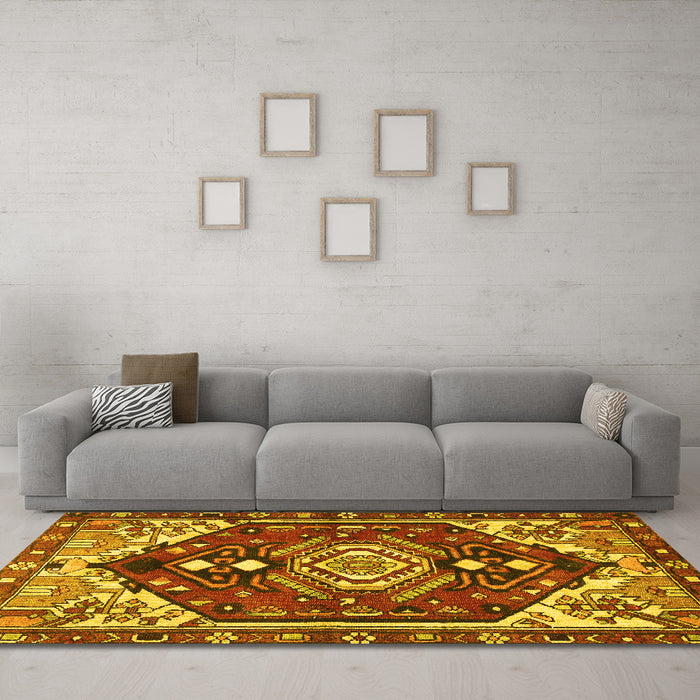 Machine Washable Persian Yellow Traditional Rug in a Living Room, wshtr402yw