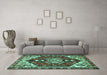 Machine Washable Persian Turquoise Traditional Area Rugs in a Living Room,, wshtr402turq