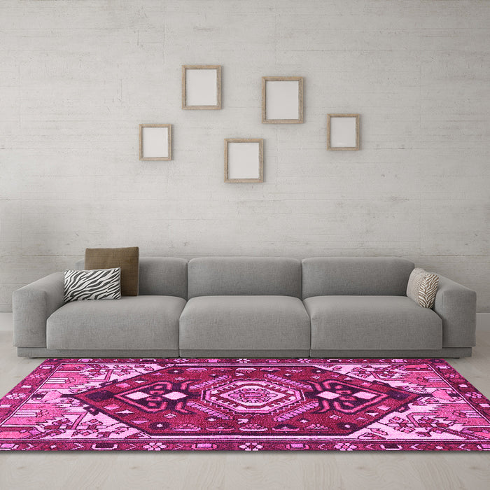 Machine Washable Persian Pink Traditional Rug in a Living Room, wshtr402pnk
