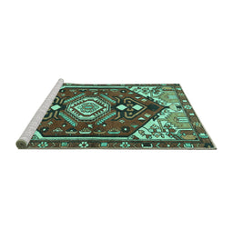 Sideview of Machine Washable Persian Turquoise Traditional Area Rugs, wshtr402turq