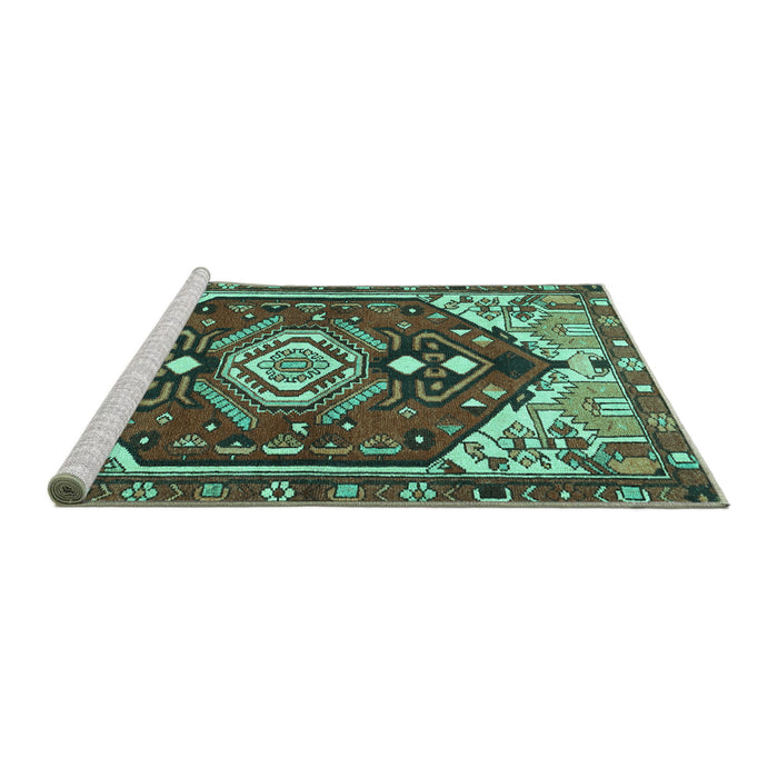 Sideview of Machine Washable Persian Turquoise Traditional Area Rugs, wshtr402turq