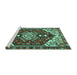 Sideview of Machine Washable Persian Turquoise Traditional Area Rugs, wshtr402turq