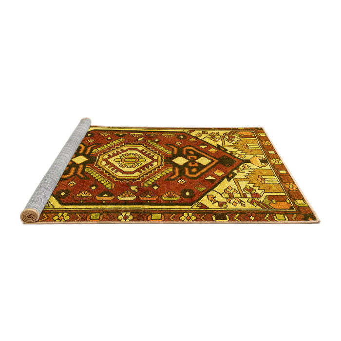 Sideview of Machine Washable Persian Yellow Traditional Rug, wshtr402yw