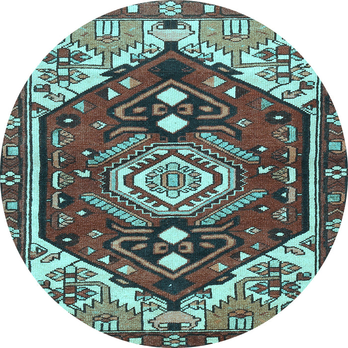 Round Machine Washable Persian Light Blue Traditional Rug, wshtr402lblu