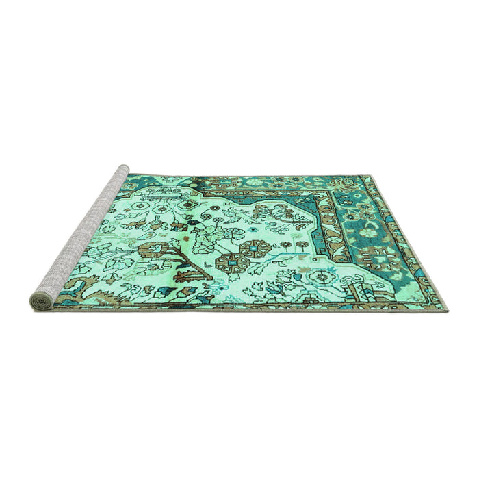 Sideview of Machine Washable Persian Turquoise Traditional Area Rugs, wshtr4030turq