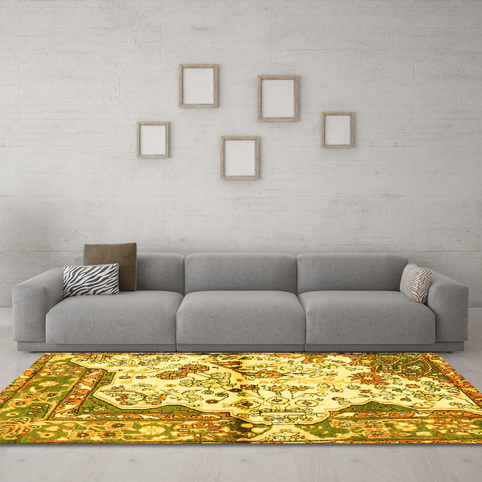 Machine Washable Persian Yellow Traditional Rug in a Living Room, wshtr4030yw