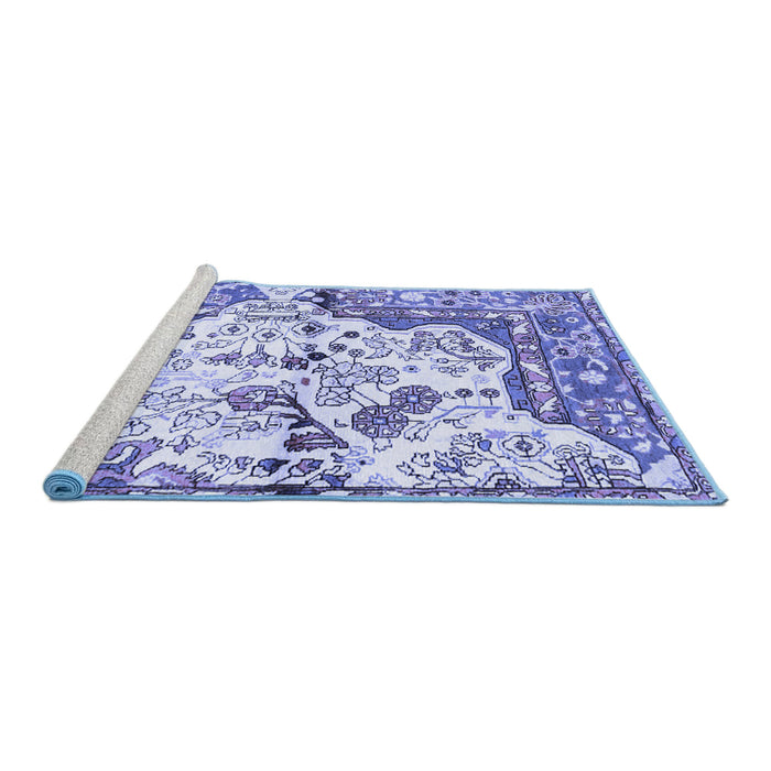Sideview of Machine Washable Persian Blue Traditional Rug, wshtr4030blu