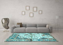 Machine Washable Persian Light Blue Traditional Rug in a Living Room, wshtr4030lblu